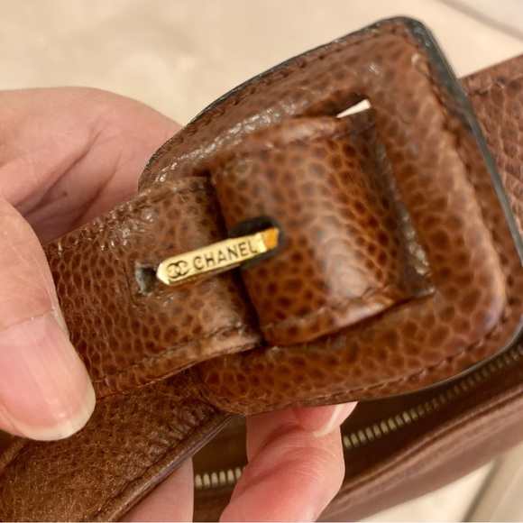 Authentic CHANEL Caviar Hobo Shoulder Bag - Cognac Brown - Picture 15 of 16